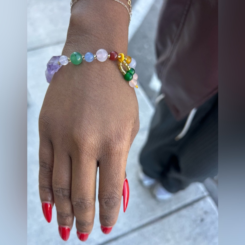 Multicolor Amethyst, Green Aventurine, Carnelian Beaded Bracelet 3 pieces